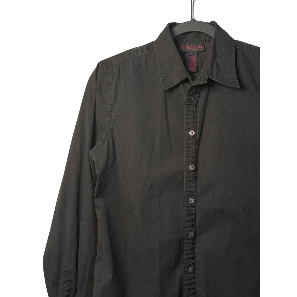 VTG Ralph Lauren Button Down Shirt Black Stretch Cotton Long‎ Sleeve Kids Large